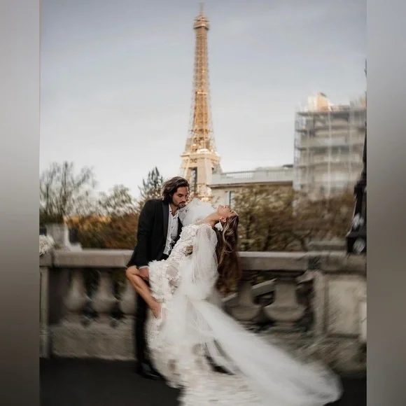 New Galia Lahav Couture Fleur silk lace wedding dress sz 42 10/12 bridal… - Picture 9 of 16